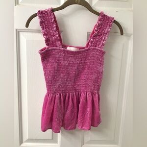 ANTHROPOLOGIE SZ S SMOCKED VELVET BABYDOLL TOP PEPLUM GUC